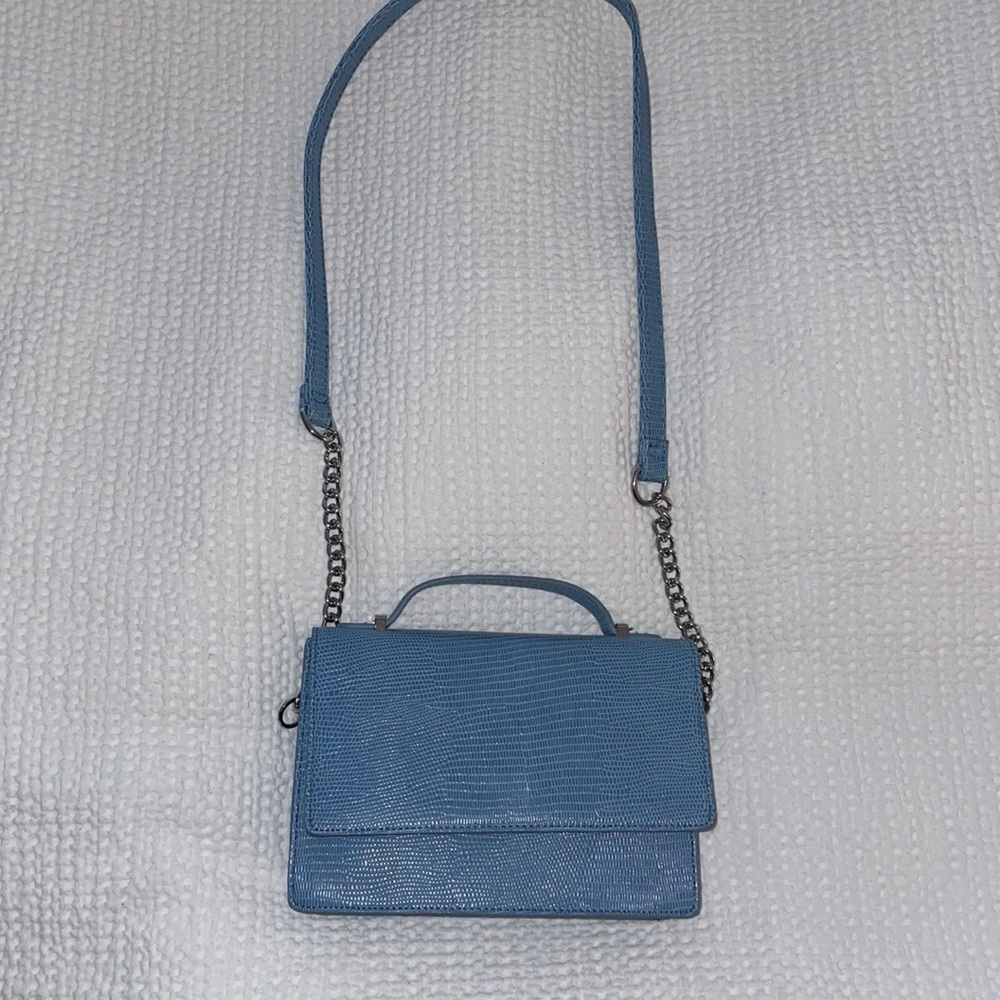 Blue cross body purse snake skin